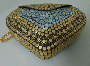 Lowellcraft.com Mosaic Stone & Metal <b>Frame</b> Cosmetic & Mobile Phone Holder Wedding Bag Party Handbag Stylish Ladies Box Clutch - Product Image 6