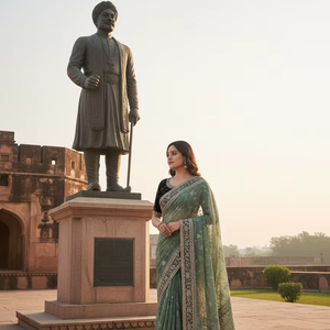 ผ้าไหมมอสพรีเมียม ผ้าซารีหรูหรา ปักเลื่อมและลายปักด้วยด้ายซารี แห้งเร็ว ใส่ได้ทุกฤดู สไตล์บอลลีวูด ดีไซน์ยาวคลุมเท้า สำหรับงานปาร์ตี้ - Product Image 1