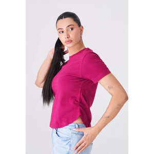 T-shirt 100% coton rouge prune pour femme, tailles S-2XL, confortable et polyvalent - Product Image 1