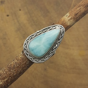 925 <b>Solid</b> <b>Silver</b> Larimar Gemstone Ring Bohemian Artisan Crafted with Pear Cut Diamond Wedding Occasion - Product Image 4