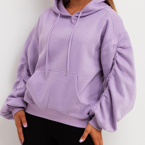 Sudadera con capucha de manga fruncida para mujer lila de alta demanda, sudaderas transpirables antiarrugas para mujer, sudadera con cremallera para mujer - Product Image 5