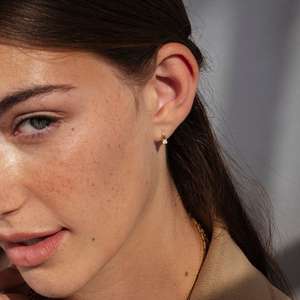 ต่างหูห่วงทองแท้14K คุณภาพเยี่ยมต่างหูห่วงเล็กประดับเพชรทรงกลมธรรมชาติ - Product Image 5