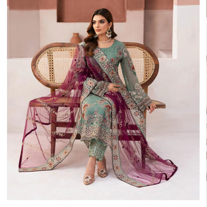 ชุดปาร์ตี้สไตล์ปากีสถานสำหรับผู้หญิงชุดอินเดียผ้าชีฟองเนื้อละเอียด - Product Image 1