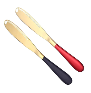 Couteau à beurre bleu royal manche PVD couteau à beurre en laiton couverts faits à la main ensemble de petit déjeuner couteau à beurre en laiton - Product Image 5