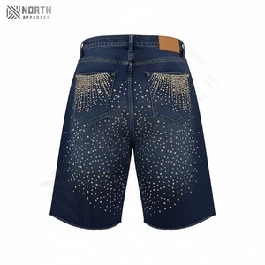 Shorts en toile décontractés pour homme, taille mi-haute, séchage rapide, fermeture à cordon, logo personnalisé sur le devant, shorts en denim baggy de haute qualité - Product Image 2