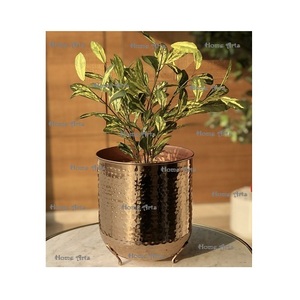 Maceta Redonda de Metal Color Dorado con Soporte de Hierro Negro, Macetero de la Mejor Calidad, Tamaño Personalizado - Product Image 3