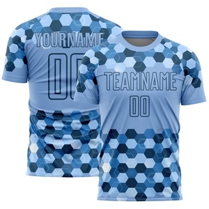 Conjunto de Camiseta de Fútbol Sublimada Personalizada, Patrón Geométrico Azul, Cuello Redondo, Manga Corta, Absorbe la Humedad, Uniforme Deportivo Unisex para Adultos - Product Image 2