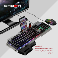 Clavier de jeu Crown Micro CMGK-10 RGB avec disposition arabe personnalisée, interface micro USB, clavier mécanique en aluminium