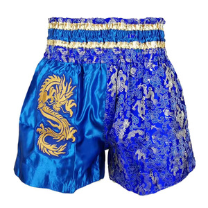 Shorts de boxe thaïlandaise Muay Satin taille haute, imprimé numérique doré, MMA, kickboxing, trunks de combat, logo frontal, vêtements d'arts martiaux, OEM - Product Image 2