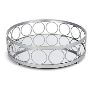 Plateau de vanité rond miroir argenté de luxe, organisateur de parfums et bijoux en métal, présentoir de cosmétiques pour la décoration intérieure - Product Image 1
