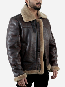 Chaqueta de Aviador B3 RAF de Cuero Marrón y Lona de Alta Calidad para Hombre, Chaqueta de Vuelo con Cuello Mao, Chaqueta de Piloto Formal con Patrón de Letras - Product Image 2