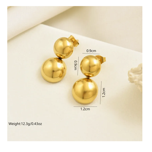 Pendientes de tuerca para mujer, joyería rellena de oro de 18 quilates de latón, pendientes brillantes esféricos de estilo minimalista a la moda, pendientes de tuerca a la moda - Product Image 3