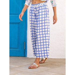 Women's High-Waisted Wide-Leg <b>Flare</b> Palazzo Pants Breathable Wrinkled Casual <b>Trousers</b> - Product Image 3