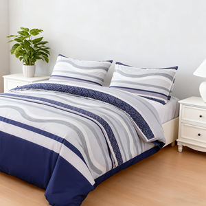 Juego de Funda Nórdica Moderna a Rayas con Cierre de Cremallera, 100% Poliéster Tejido, con Funda de Almohada para Uso Doméstico, Suave, Transpirable y Cómodo para Dormir - Product Image 1