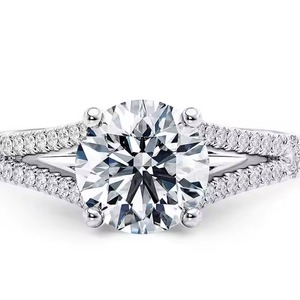 แหวนเพชรเม็ดเดี่ยวสีทอง14K สำหรับทุกเพศแหวนเพชรมอยส์ซอไนท์ทรงกลมสวยงามเหมาะสำหรับงานแต่งงานและปาร์ตี้ - Product Image 1