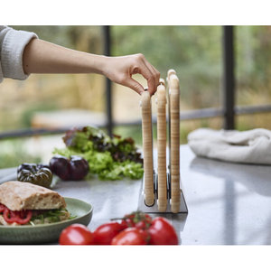 Juego de tabla de cortar de bambú de 3 piezas con soporte para almacenamiento y preparación de alimentos - Product Image 3