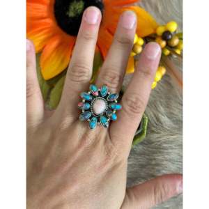 Southwest Handmade Turquoise & <b>Opal</b> Sterling Silver Adjustable <b>Ring</b> - Product Image 2