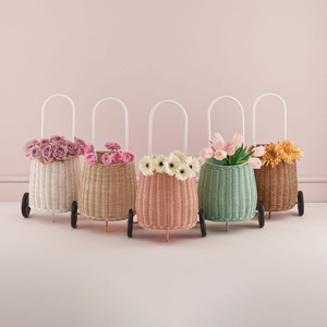 Cesta de compra con ruedas, carrito de mimbre, canasto, precio barato, colores personalizables - Product Image 1