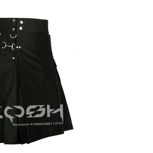 Black Cotton Utility Kilt With <b>Adjustable</b> <b>Straps</b> Tactical Pockets and Durable Design for Versatile and Stylish Everyday Wear - Product Image 3