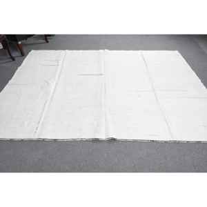 Alfombra Turca Kilim Vintage Grande de 9x6.5 pies, Alfombra Oriental Blanca de Lana - Product Image 1