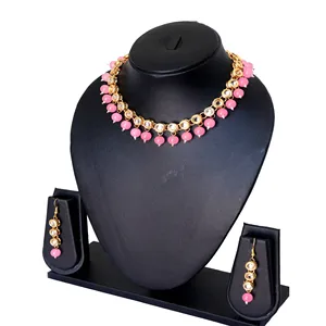 24K Gold Plated Luxury Stainless Steel Choker Necklace Set with <b>Pink</b> Stone-for Parties and Bridal/Fine Jewelry - Product Image 2
