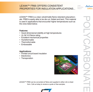 SABIC Plastiques innovants <span class=keywords><strong>Lexan</strong></span> FR65 Film polycarbonate ignifuge FR63 FR60 FR83 FR1 FR700 FR25A - Product Image 4
