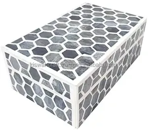 Boîte d'incrustation d'os spécifiquement une boîte de rangement décorative avec un motif hexagonal - Product Image 5