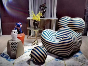 Modern Striped Lounge <b>Chair</b> Fabric Upholstery Contemporary Design Soft Comfort Living Room Furniture - Product Image 3