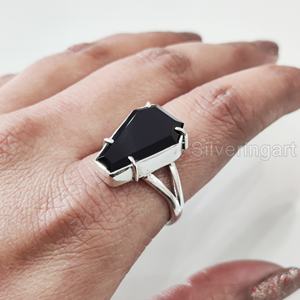Bague pour femme en argent sterling 925 avec pierre précieuse onyx noir naturel, pierre de naissance de décembre, style délicat bohème, cadeau d'anniversaire ou de Noël - Product Image 4