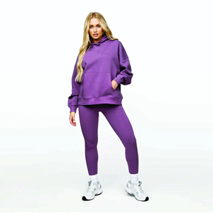 Conjunto de Sudadera con Capucha y Pantalones Deportivos Unisex de Cuello Alto con Cierre, 100% Algodón Transpirable y Antipilling, Talla Grande para Mujer - Product Image 4