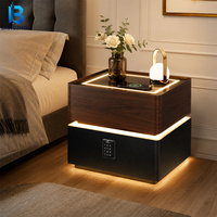 Prix de gros : Ensemble de 2 tables de chevet intelligentes avec charge sans fil, verrouillage par empreinte digitale et éclairage LED pour rangement de chambre