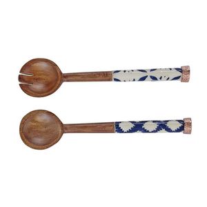 Diseño elegante Mango madera esmalte impresión ensalada servidor Conjunto elegante hogar restaurante vajilla decoración cubiertos para bodas - Product Image 1