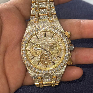 Seductor reloj de movimiento de cuarzo automático de diamante de moissanita de 41MM tono blanco completo oro amarillo banda de acero inoxidable esfera de cristal - Product Image 1