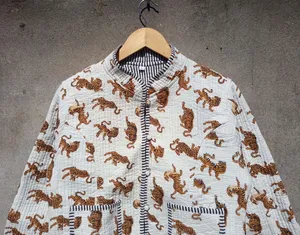 Animal Print <b>Jacket</b> Womens Boho <b>Quilted</b> Cotton Coat Handmade Reversible <b>Quilted</b> <b>Jacket</b> Lightweight Block Print Outerwear Gift - Product Image 5