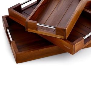 Bandejas de Servir Modernas de Madera con Listones y Asas de Metal, Juego de Bandejas Minimalistas para Exhibición de Alimentos, para Hotel, Hogar y Regalos - Product Image 6