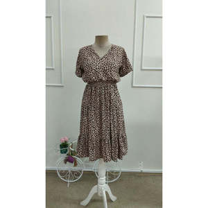 Vestido Midi Suprem con Cuello en V y Cintura Elástica, Kadin Kisa Kollu, 38420 - Leopardo - Product Image 5