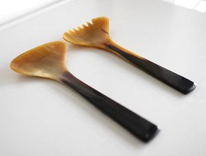 Serveur à salade en corne naturelle Vaisselle Beaux ustensiles de cuisine Serveurs à salade Couverts de service à salade en corne faits à la main Cuillères Fourchettes - Product Image 6