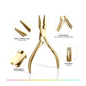 Outil d'extension de cheveux attaché à la main couleur or Kit de poignée blanche avec aiguille Kit d'extension de cheveux et de perles professionnel pince - Product Image 5