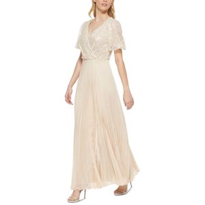 Abito da ballo plissettato in chiffon marrone impreziosito con paillettes, stile party, vita impero, per donna DKNY, taglie XL e 6 - Product Image 3
