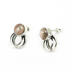 New Design Exquisite Boho <b>Earrings</b> With Round Shape Natural Rhodochrosite Gemstone In Bezel Set <b>Fine</b> Natural Stone <b>Studs</b> - Product Image 1