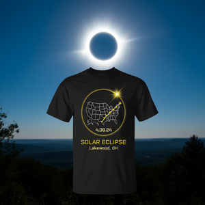 Camiseta Solar Eclipse 2024 Lakewood Oh con diseño de mapa de EE. UU. y rutas de totalidad - Product Image 3