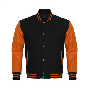Veste noire en gros de haute qualité pour hommes avec manches en cuir veste de baseball à broderie personnalisée 2025 - Product Image 5
