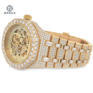 Reloj de Lujo con Esqueleto Analógico de Cuarzo Dorado, con Diamantes de Imitación VVS Moissanite, Correa de Acero Inoxidable, Estilo Moderno - Product Image 4