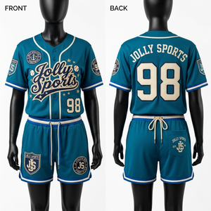 Women Baseball Uniform Short <b>Set</b> 230 GSM Breathable Poly <b>Mesh</b> Blue White Sleeve Panels Tackle Twill Custom Logo Women's <b>Sets</b> - Product Image 1