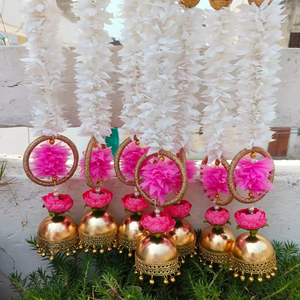 สายจัสมินหลากสีพร้อมแหวนตกแต่งแบบ Jhumka พวงมาลัยโบโฮแนววินเทจเหมาะสำหรับตกแต่งงานแต่งงานแบบอินเดียตกแต่ง - Product Image 3