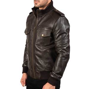 Veste en cuir pour homme, design personnalisé, marron foncé et noir, nouvelle collection 2026, qualité supérieure, style décontracté tendance avec col montant et fermeture éclair - Product Image 6