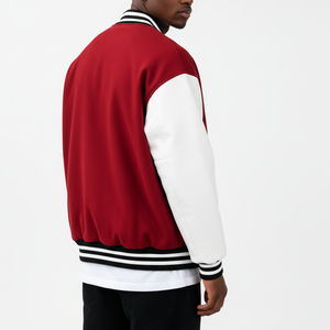 Chaqueta Varsity Premium de Invierno con Hombros Caídos, Mangas de Cuero y Logotipo Bordado, Chaqueta de Béisbol de Invierno para Hombre - Product Image 5