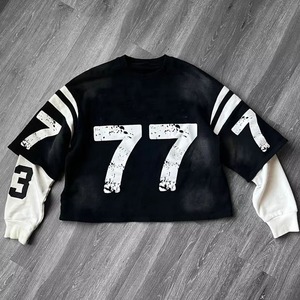 Streetwear personnalisé sérigraphié à manches longues recadrée t-shirts soleil délavé vintage surdimensionné double couche t-shirt pour les hommes - Product Image 2