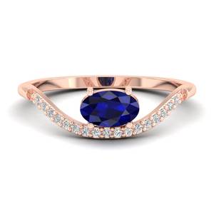 REYES Luxury 14K Solid Gold Oval Cut 0.5Ct Blue <b>Sapphire</b> Gemstone with Moissanite Engagement <b>Ring</b> <b>For</b> <b>Women</b> Birthstone Jewelry - Product Image 1