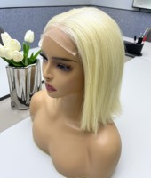Vente en gros pas cher perruque 613 cheveux humains blonds raides dentelle transparente sans colle 5*5 dentelle frontale BOB perruque
